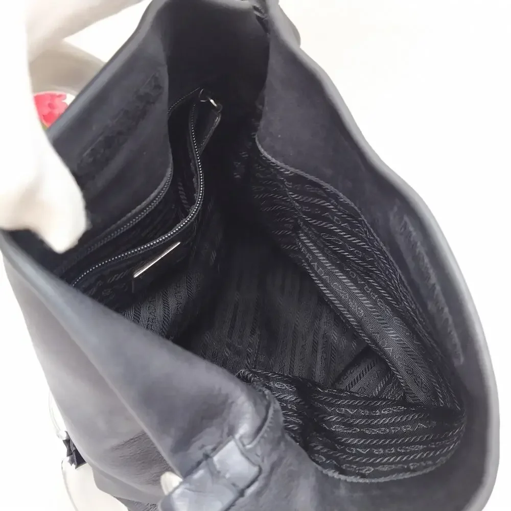 PRADA Black Leather Lucite Plastic Chain Strap Hobo Shoulder Bag